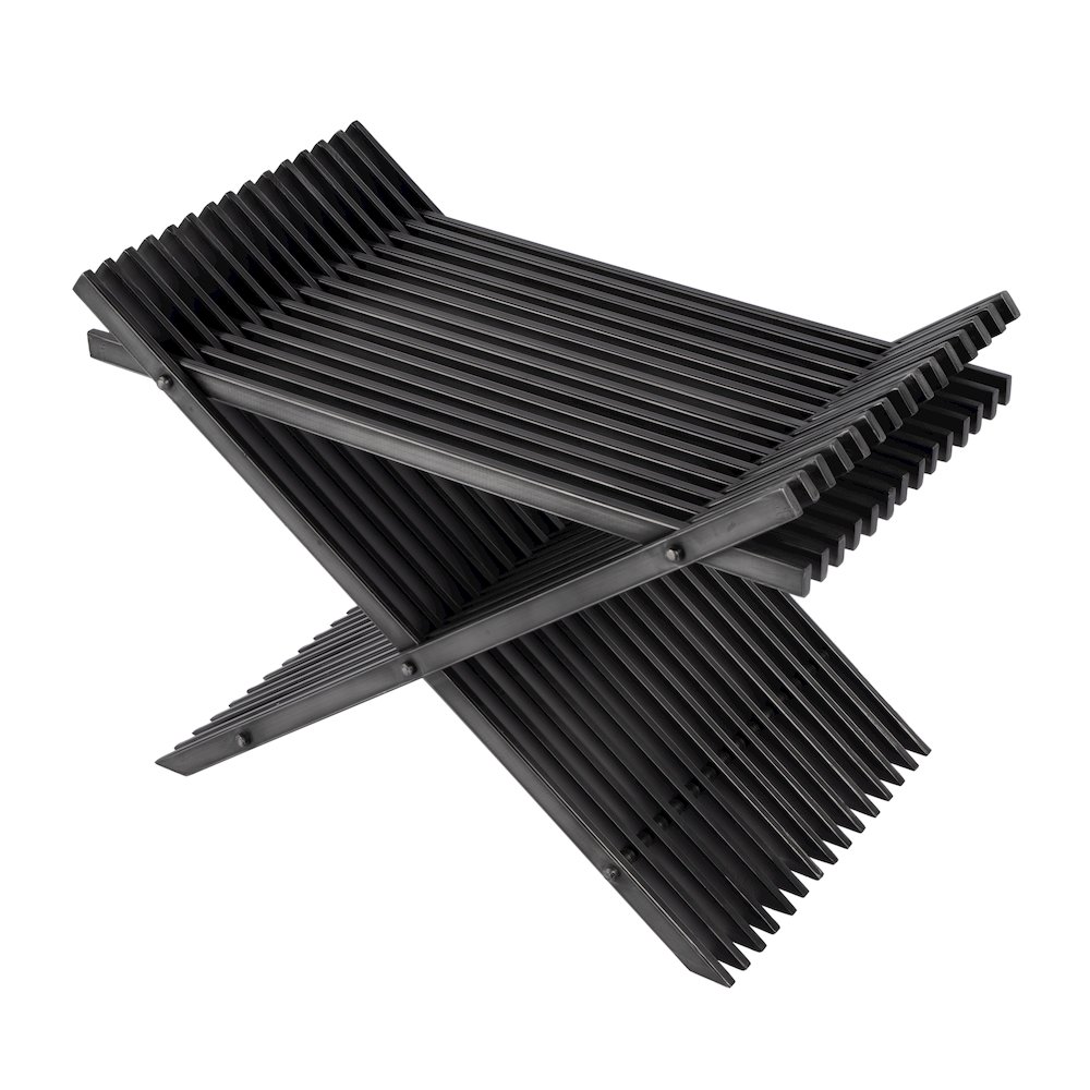 Lucan 15.5 in. Seat Height  Iron X-Base Slatted Stool, Black. Picture 2