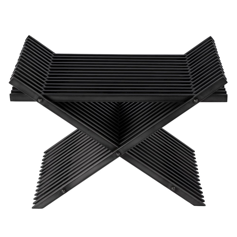 Lucan 15.5 in. Seat Height  Iron X-Base Slatted Stool, Black. Picture 3