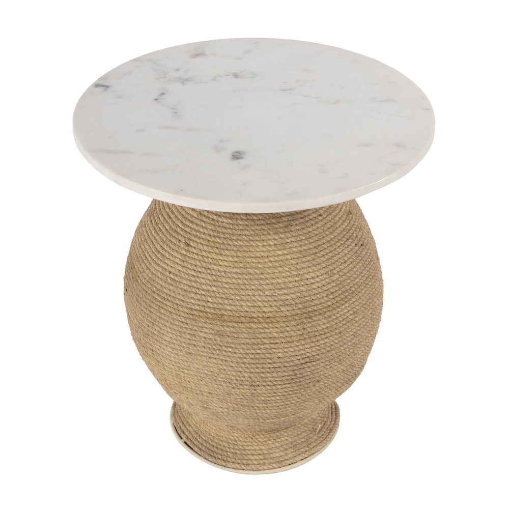 Shea 19 in. W Round Marble and Rope End Table, Natural. Picture 1