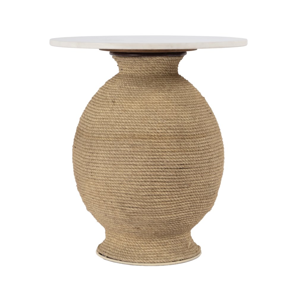 Shea 19 in. W Round Marble and Rope End Table, Natural. Picture 2
