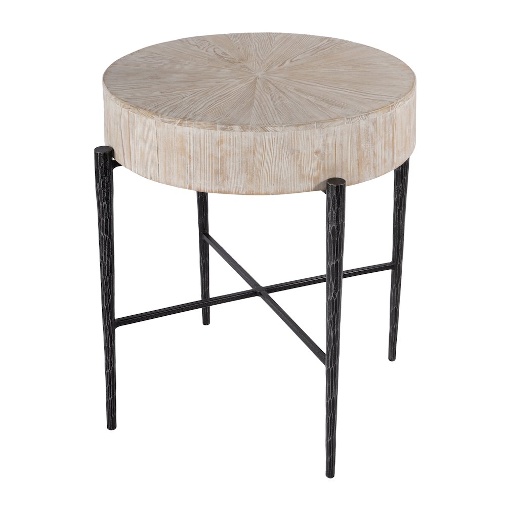 Akemi 24.5 in. W Round Wood and Iron Side Table, Light Brown. Picture 1