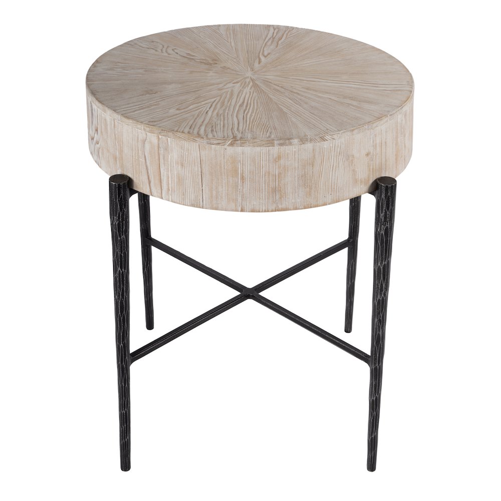 Akemi 24.5 in. W Round Wood and Iron Side Table, Light Brown. Picture 2