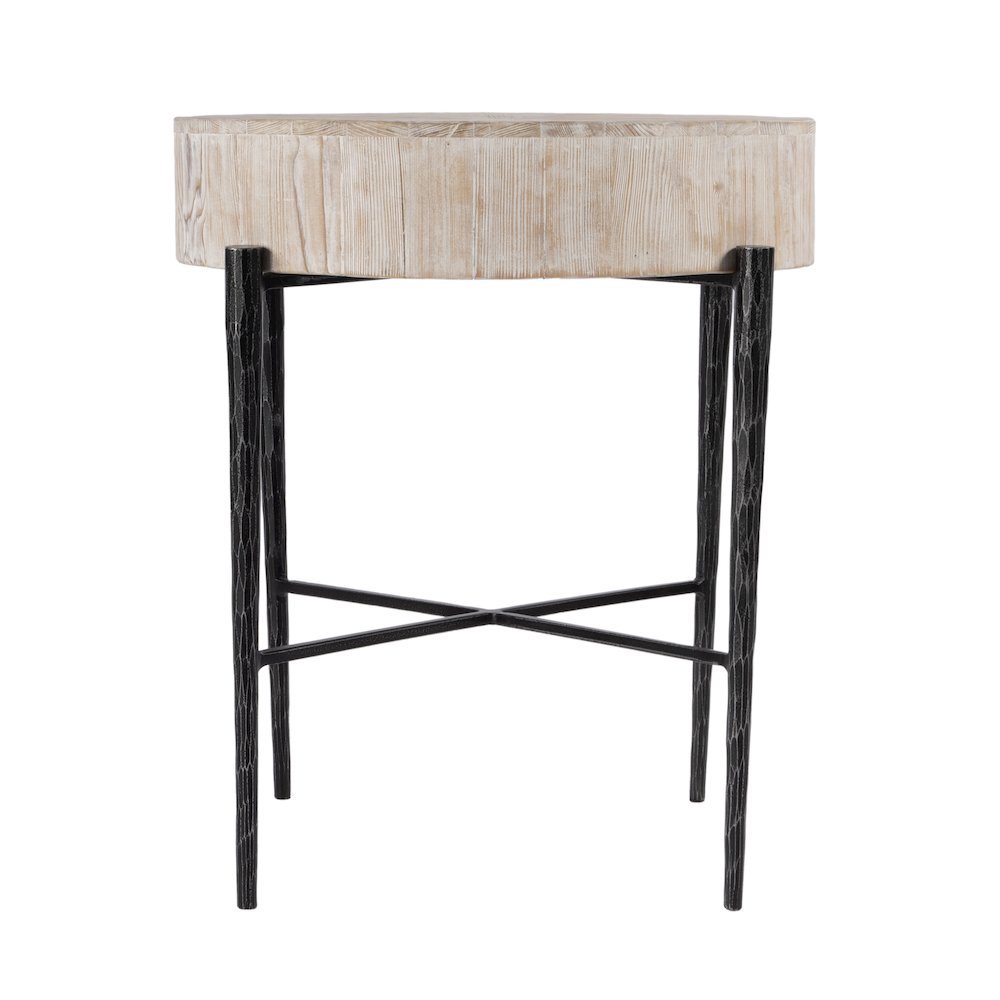 Akemi 24.5 in. W Round Wood and Iron Side Table, Light Brown. Picture 3