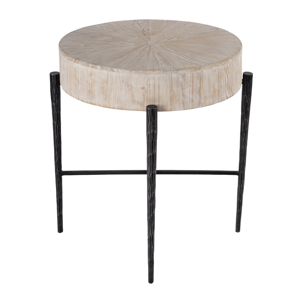 Akemi 24.5 in. W Round Wood and Iron Side Table, Light Brown. Picture 4