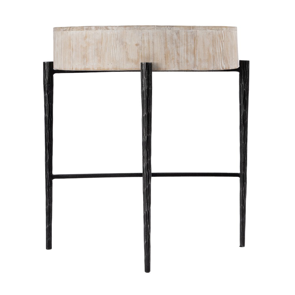 Akemi 24.5 in. W Round Wood and Iron Side Table, Light Brown. Picture 5