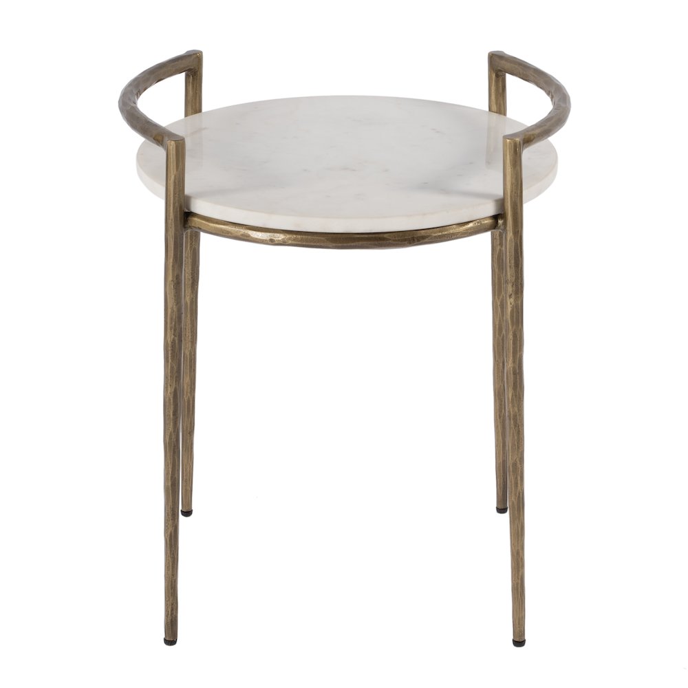 Madlyn 19 in. W Round Marble and Iron Side Table, White. Picture 2