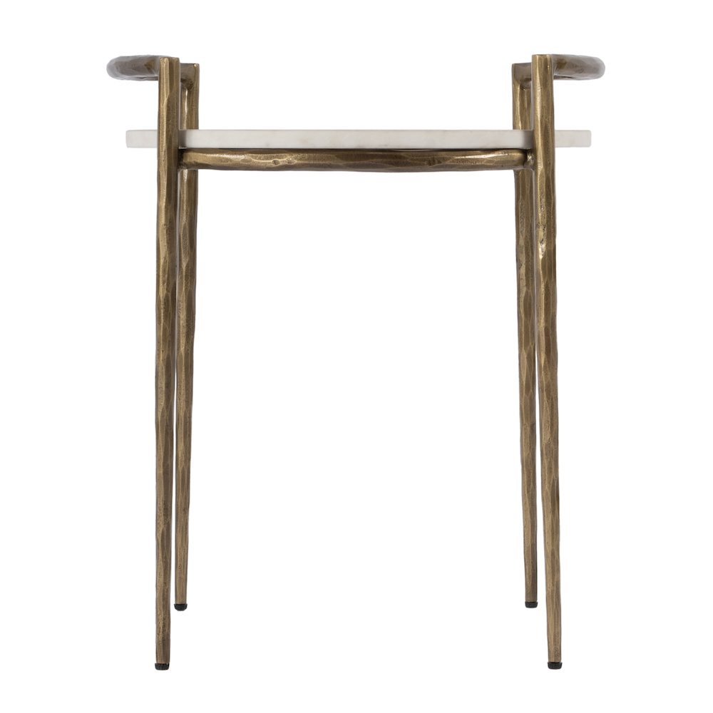 Madlyn 19 in. W Round Marble and Iron Side Table, White. Picture 3