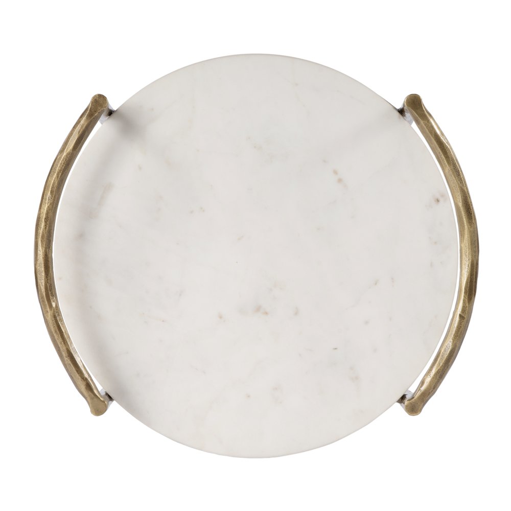 Madlyn 19 in. W Round Marble and Iron Side Table, White. Picture 5