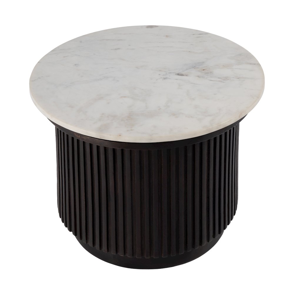 Georgia 22 in. W Round Marble Top Ribbed Side Table, Brown, White. Picture 1