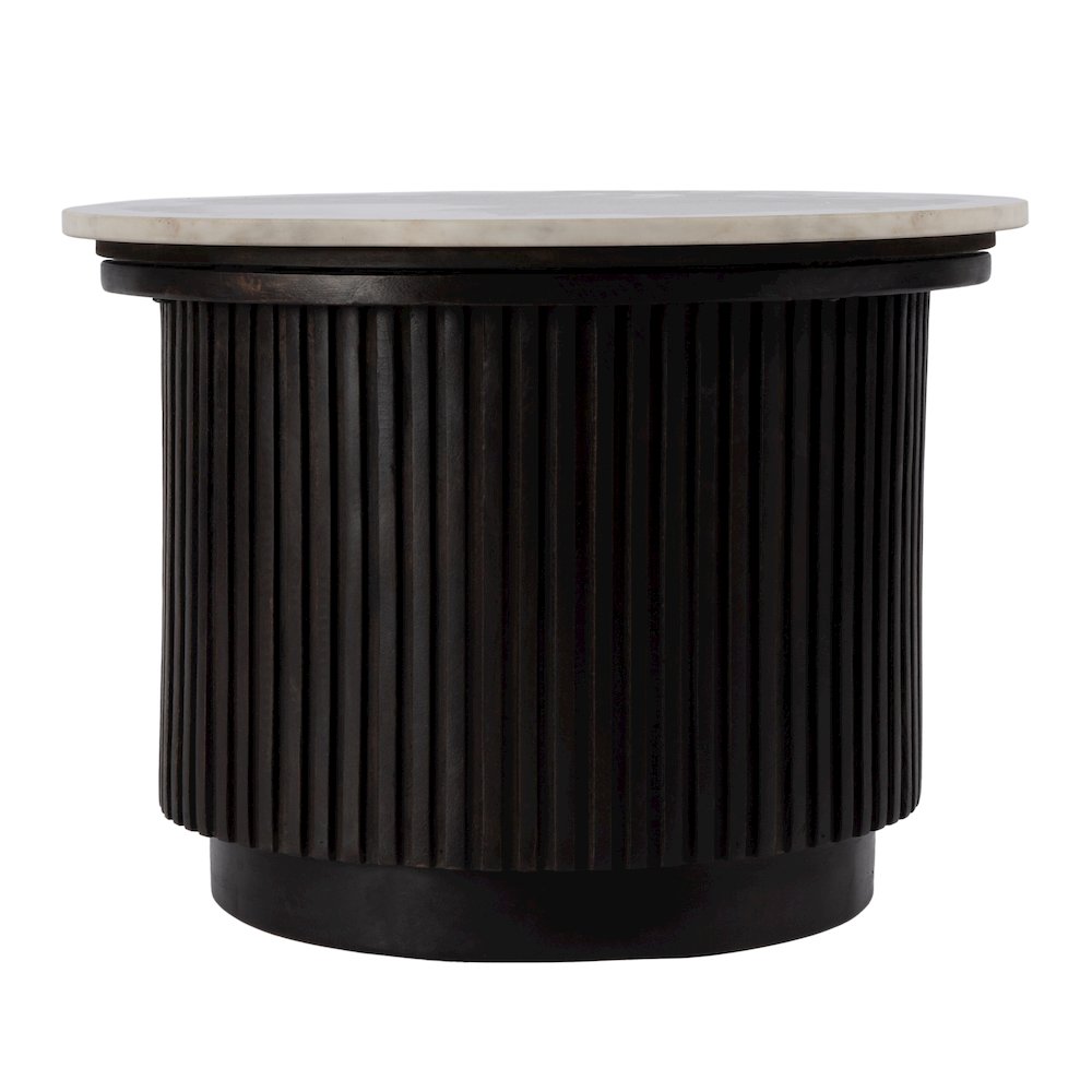 Georgia 22 in. W Round Marble Top Ribbed Side Table, Brown, White. Picture 3