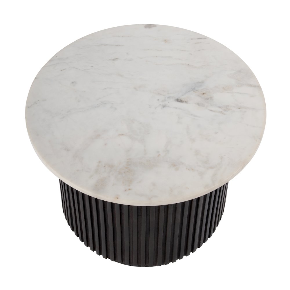 Georgia 22 in. W Round Marble Top Ribbed Side Table, Brown, White. Picture 4