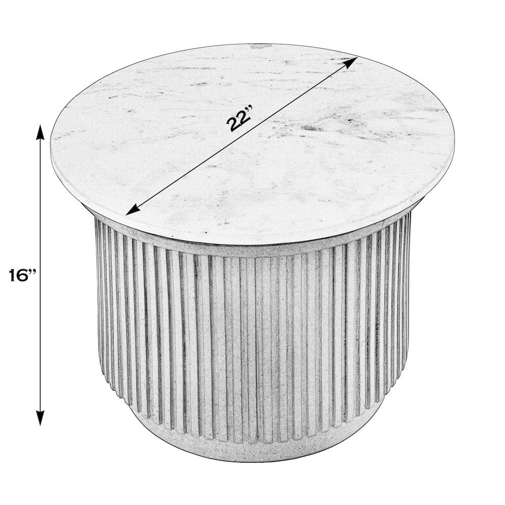 Georgia 22 in. W Round Marble Top Ribbed Side Table, Brown, White. Picture 2