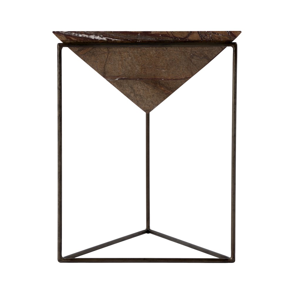 Addis 16.5 in. W Triangular Marble and Iron Pyramid Side Table, Brown. Picture 3