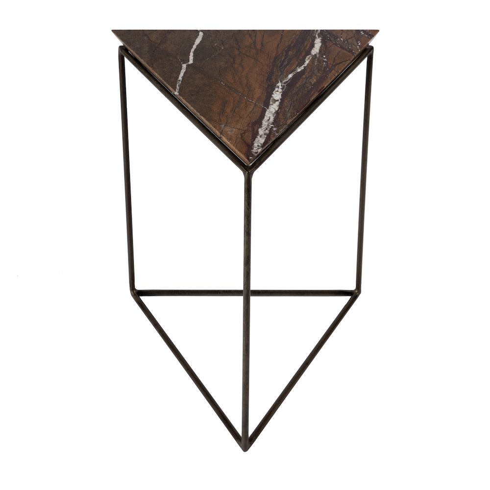 Addis 16.5 in. W Triangular Marble and Iron Pyramid Side Table, Brown. Picture 5