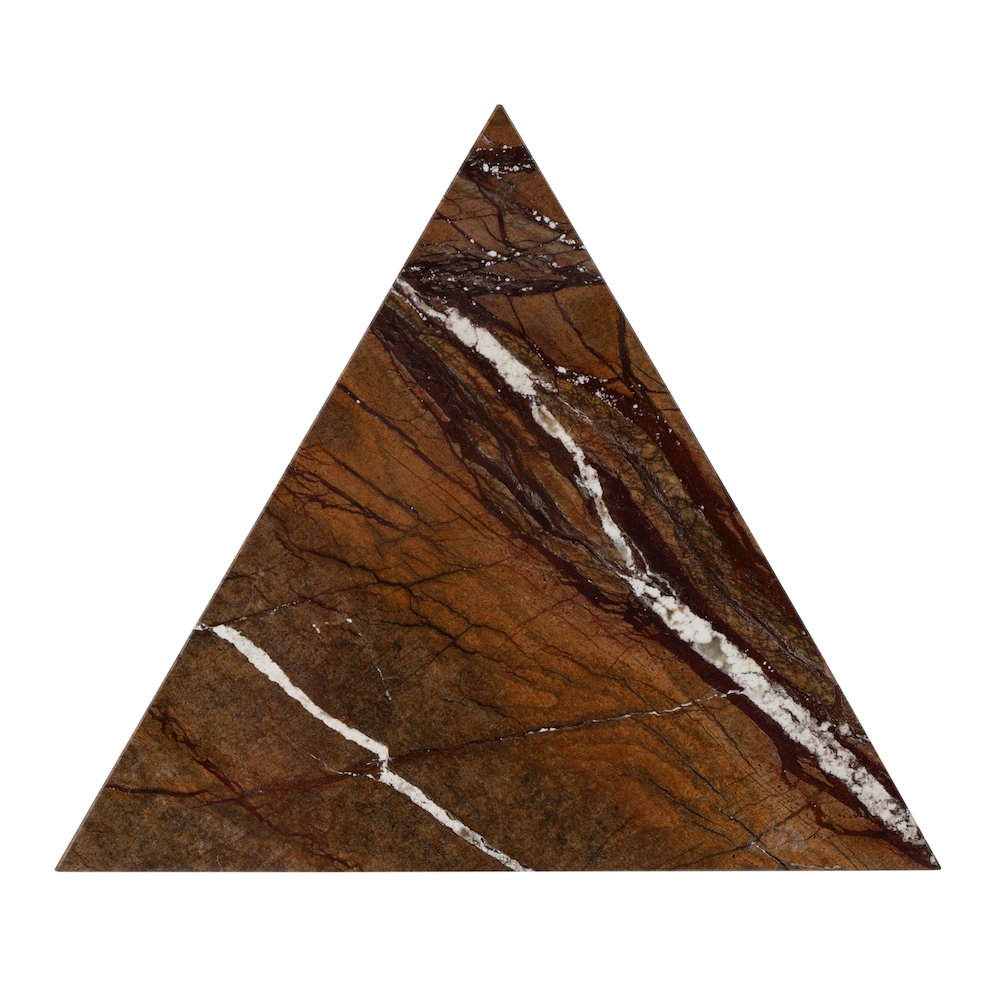 Addis 16.5 in. W Triangular Marble and Iron Pyramid Side Table, Brown. Picture 6