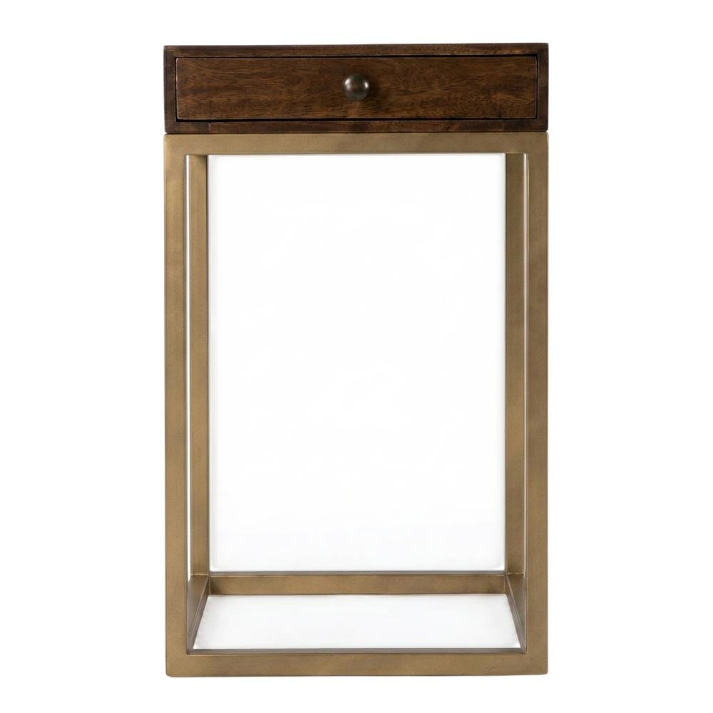 C Shaped End Table with Drawer, Mid-Century Modern Side Table for Living Room. Picture 1