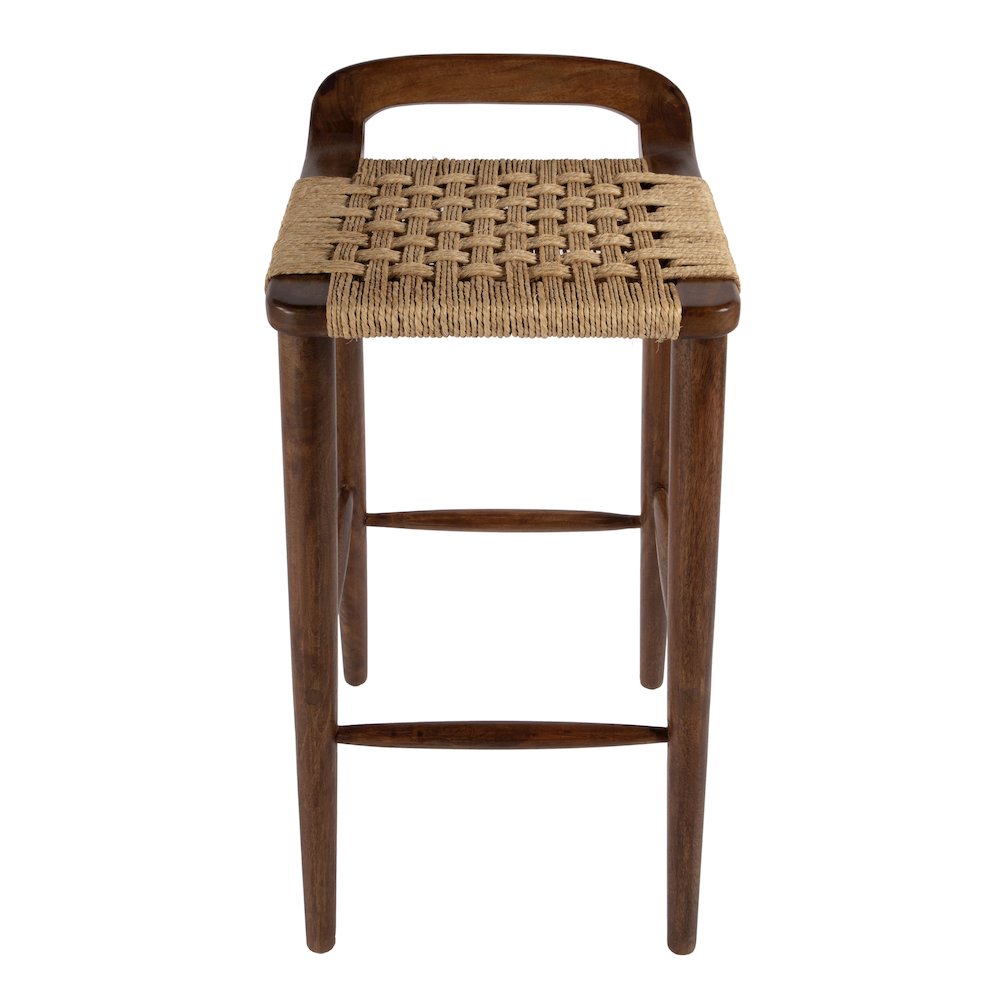 Luna 30 in. Seat Height Wood and Jute Woven Low Back Counter Stool, Brown. Picture 2