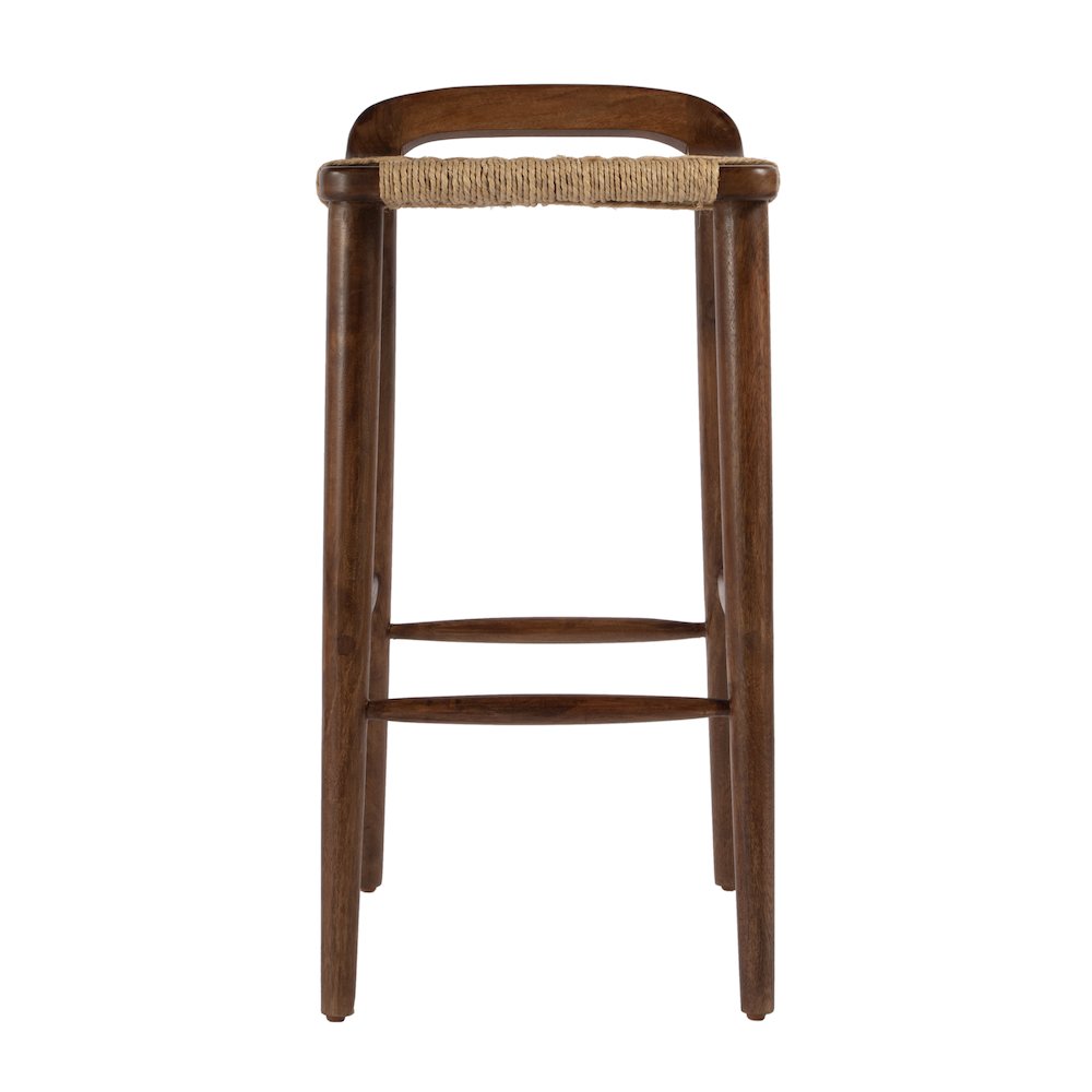 Luna 30 in. Seat Height Wood and Jute Woven Low Back Counter Stool, Brown. Picture 3