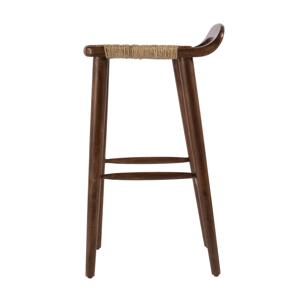 Luna 30 in. Seat Height Wood and Jute Woven Low Back Counter Stool, Brown. Picture 4