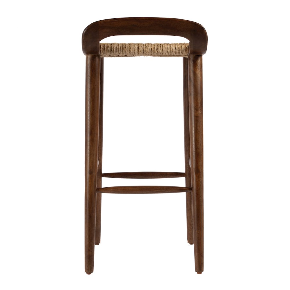 Luna 30 in. Seat Height Wood and Jute Woven Low Back Counter Stool, Brown. Picture 5