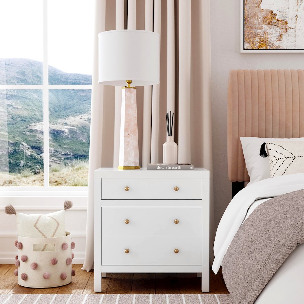 Nora 25 in. W Rectangular Wood 3 Drawer Nightstand, Smooth White. Picture 2