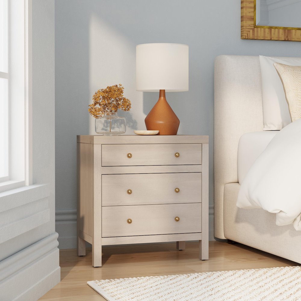 Nora 25 in. W Rectangular Wood 3 Drawer Nightstand, Taupe. Picture 2