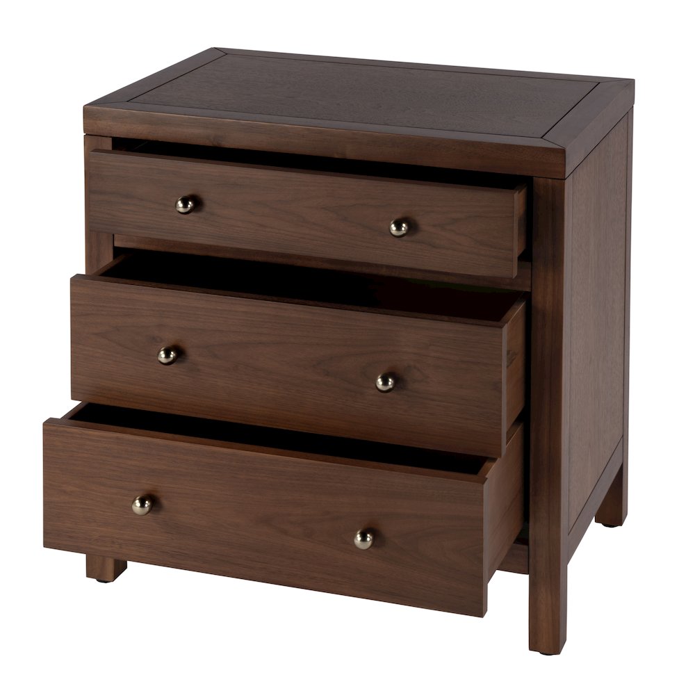 Nora 25 in. W Rectangular Wood 3 Drawer Nightstand, Medium Brown. Picture 4