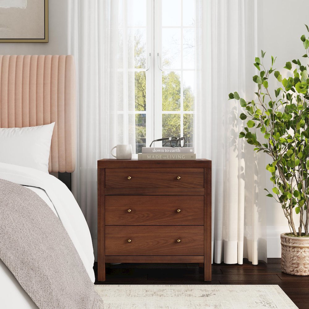 Nora 25 in. W Rectangular Wood 3 Drawer Nightstand, Medium Brown. Picture 2