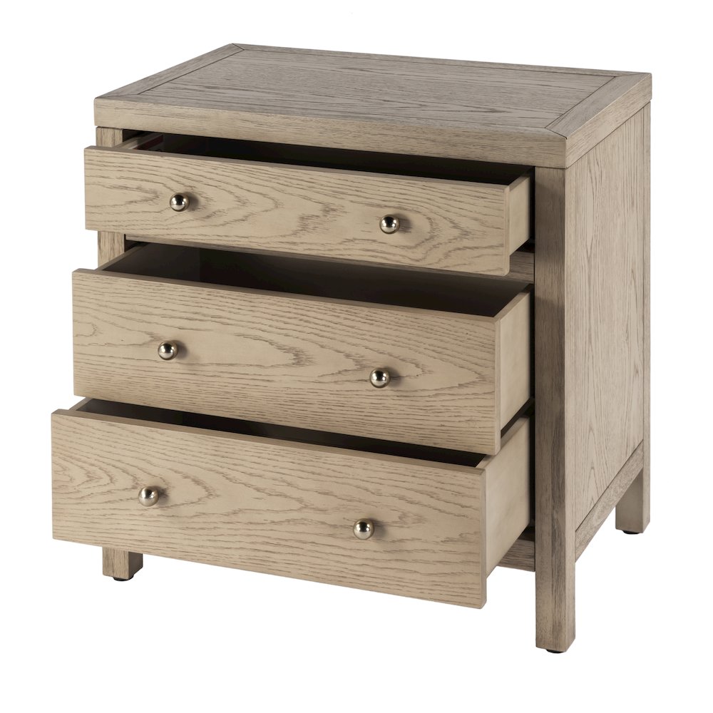 Nora 25 in. W Rectangular Wood 3 Drawer Nightstand, Light Brown. Picture 3