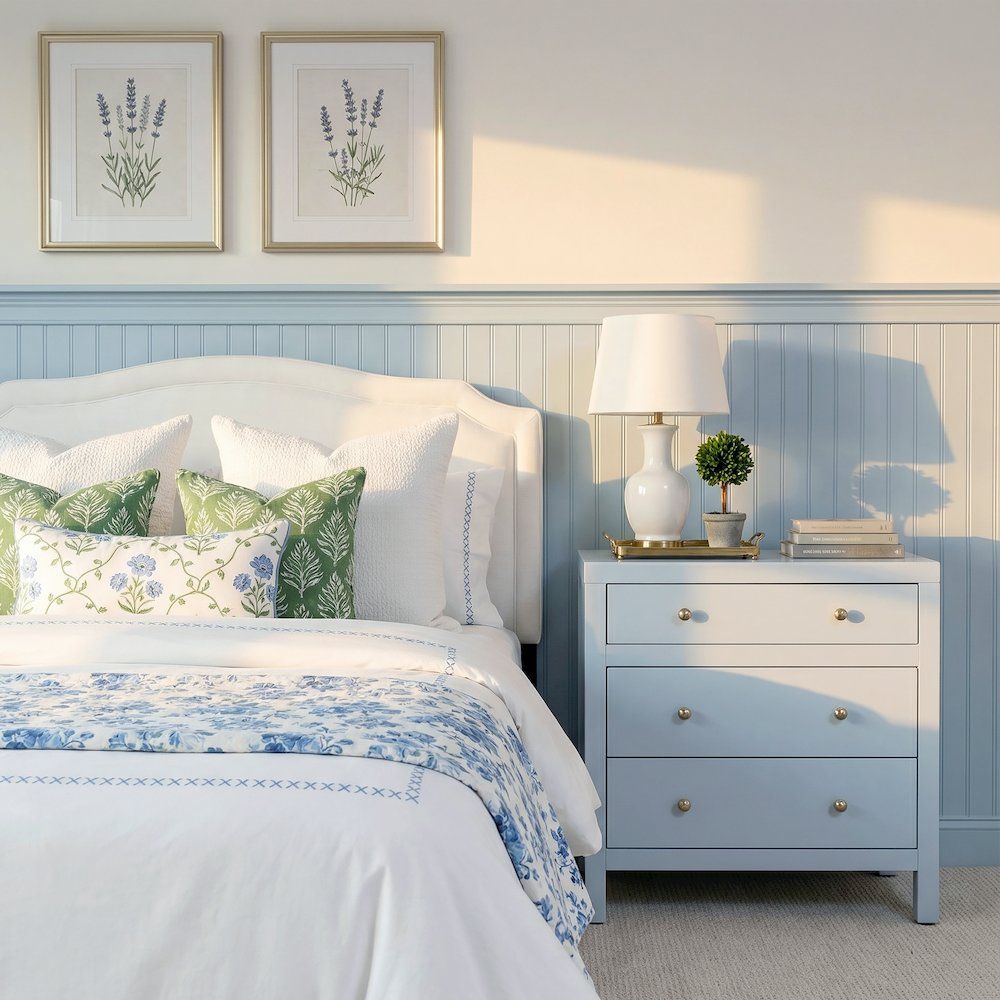 Nora 25 in. W Rectangular Wood 3 Drawer Nightstand, Light Blue. Picture 2