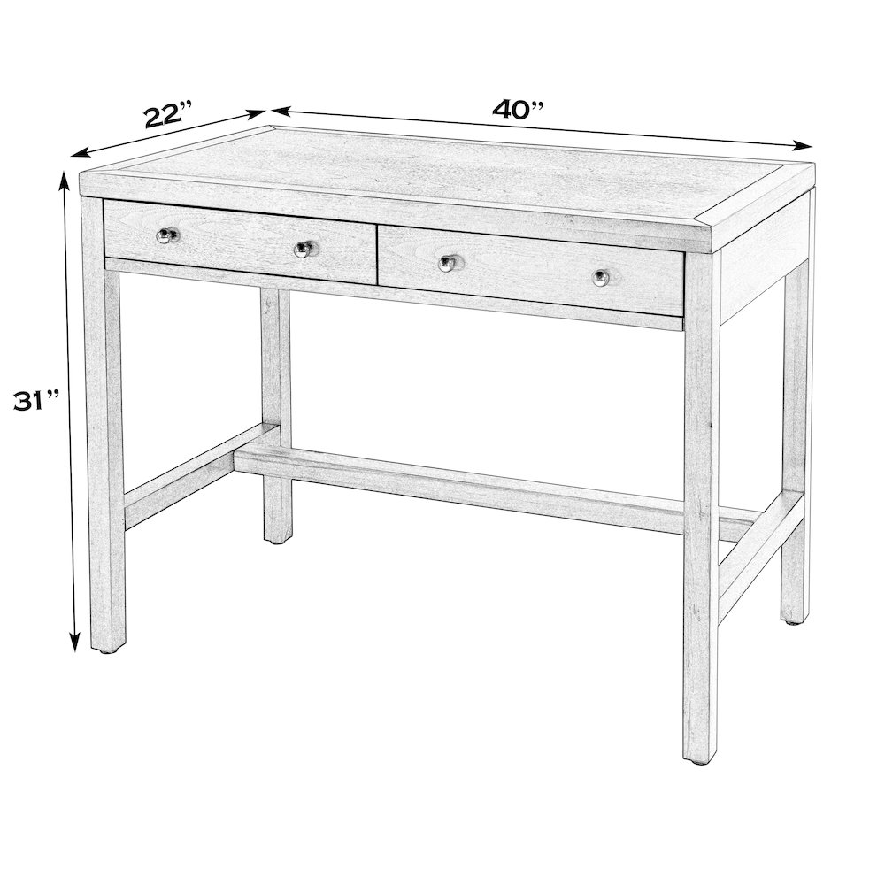 Nora 40 in. W Rectangular Wood 2 Drawer Writing Desk, Smooth White. Picture 3