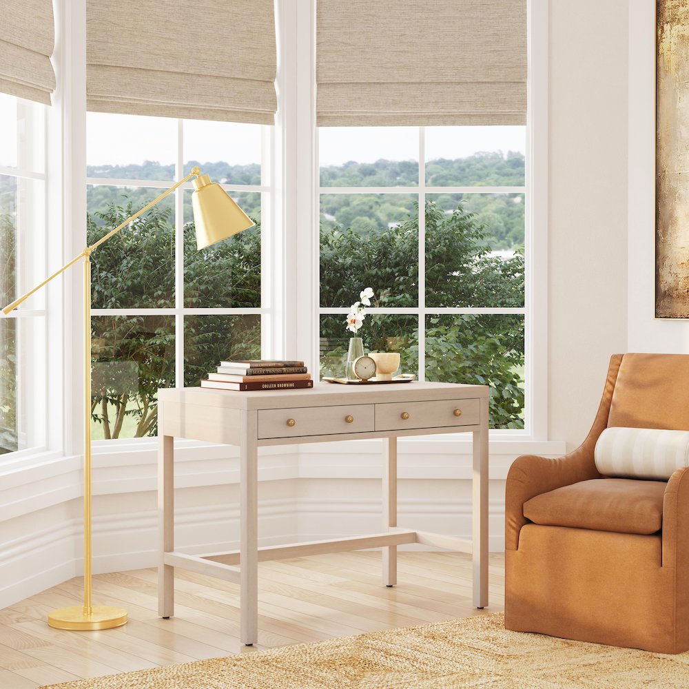 Nora 40 in. W Rectangular Wood 2 Drawer Writing Desk, Taupe. Picture 2