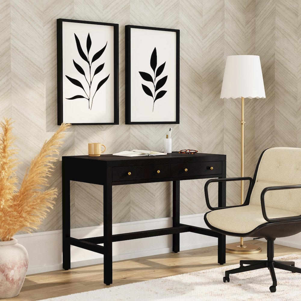 Nora 40 in. W Rectangular Wood 2 Drawer Writing Desk, Coffee. Picture 2