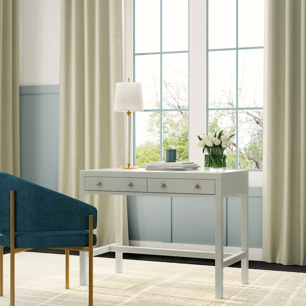 Nora 40 in. W Rectangular Wood 2 Drawer Writing Desk, Sage Green. Picture 2