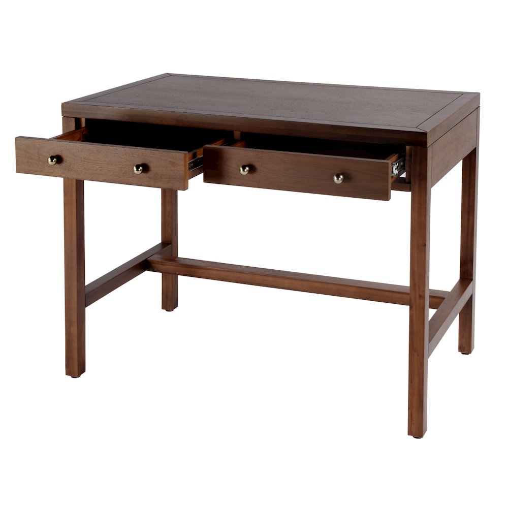 Nora 40 in. W Rectangular Wood 2 Drawer Writing Desk, Medium Brown. Picture 4