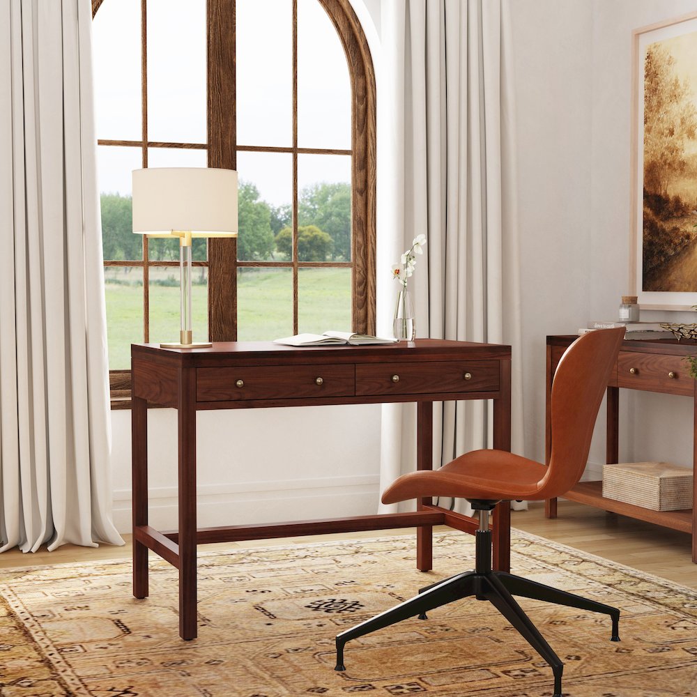 Nora 40 in. W Rectangular Wood 2 Drawer Writing Desk, Medium Brown. Picture 2