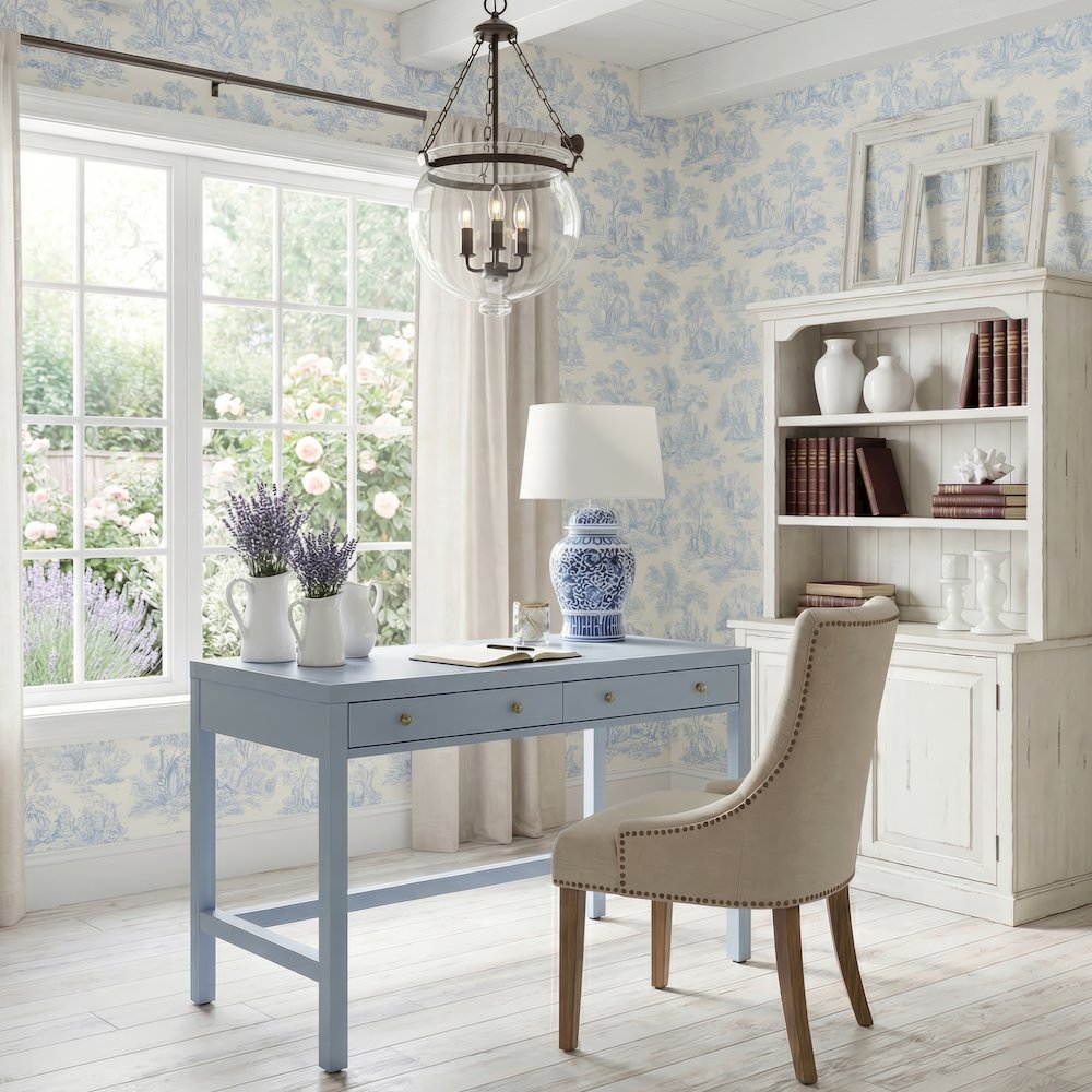 Nora 40 in. W Rectangular Wood 2 Drawer Writing Desk, Light Blue. Picture 2