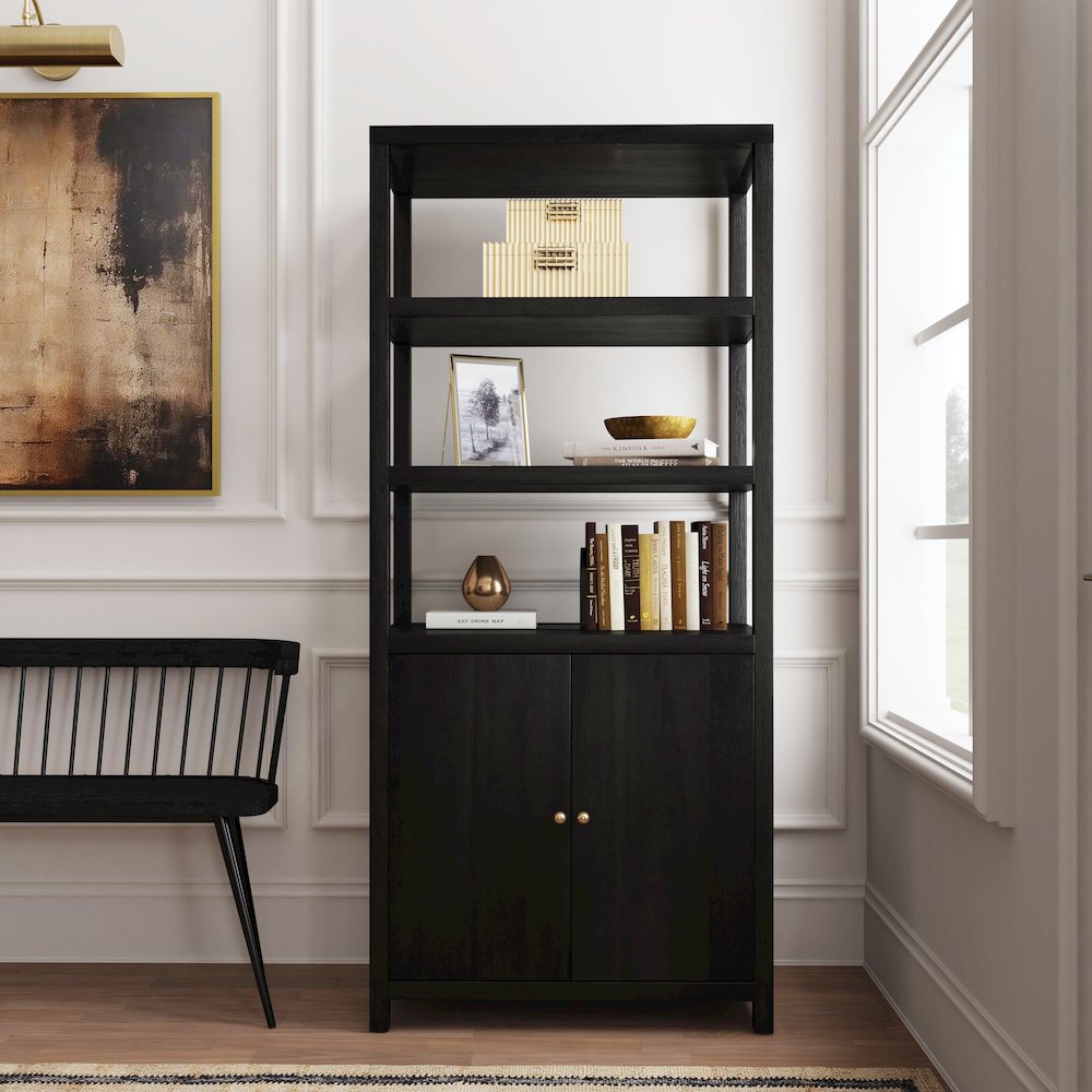 Nora 32 in W. x 72 in. H Wood 3- Tier Etagere Bookcase, Coffee. Picture 2
