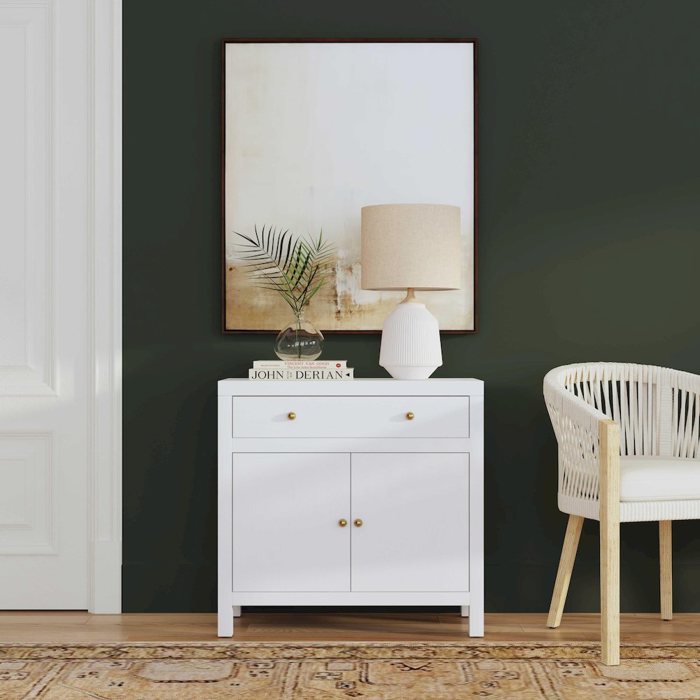 Nora 31 in. W 1 Drawer 2 Door Accent Storage Cabinet, White. Picture 2