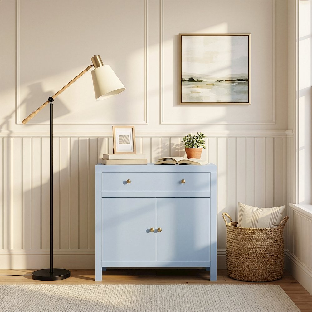 Nora 31 in. W 1 Drawer 2 Door Accent Storage Cabinet, Light Blue. Picture 2