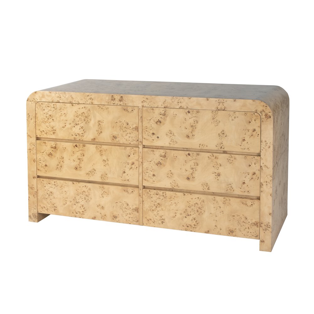 Cora 60.5 in. W Wood Burl 6 Drawer Dresser, Light Brown. Picture 1