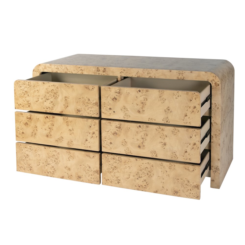 Cora 60.5 in. W Wood Burl 6 Drawer Dresser, Light Brown. Picture 3