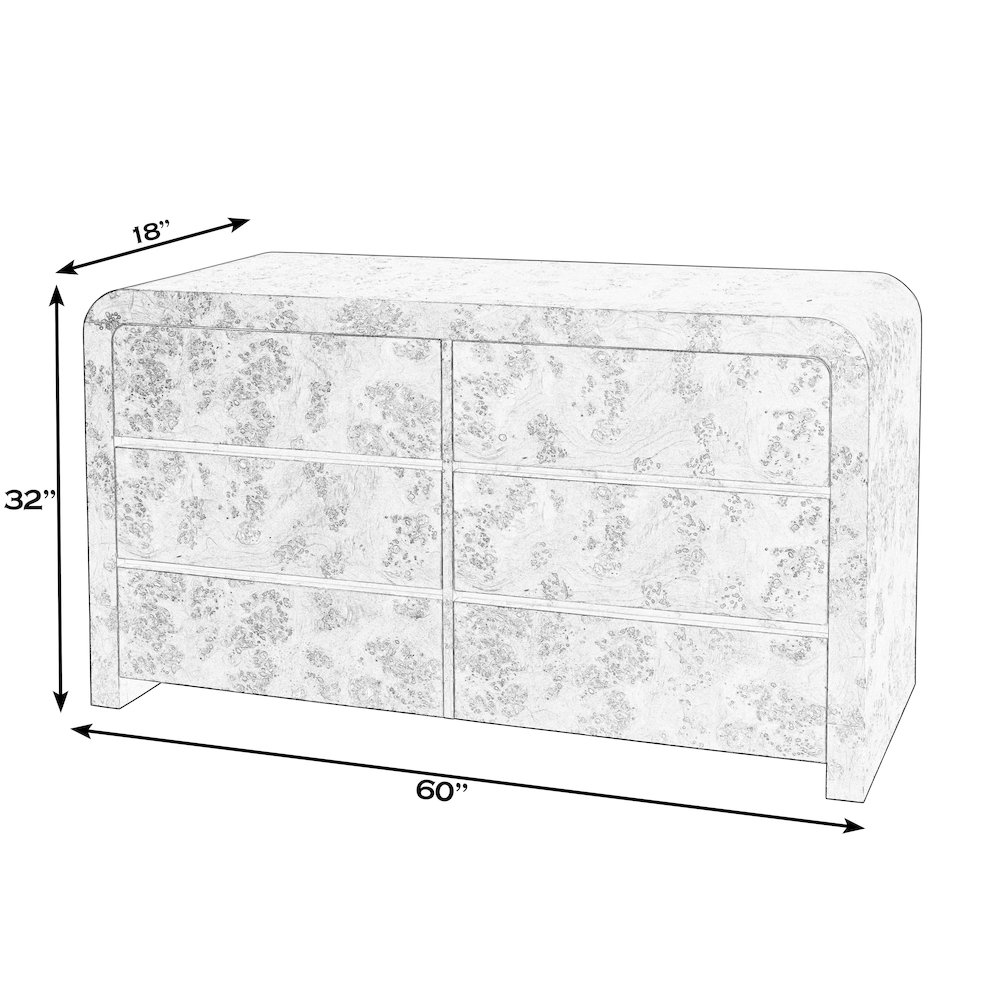 Cora 60.5 in. W Wood Burl 6 Drawer Dresser, Light Brown. Picture 2