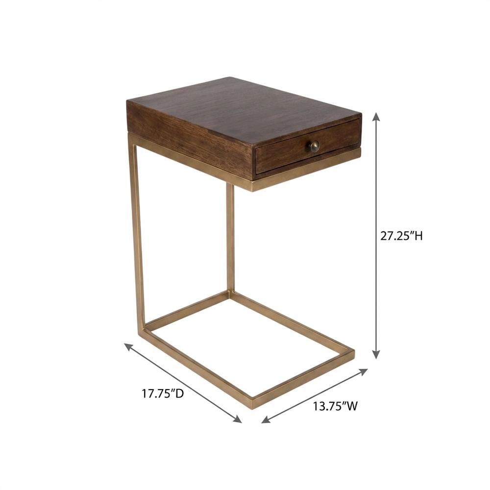C Shaped End Table with Drawer, Mid-Century Modern Side Table for Living Room. Picture 4