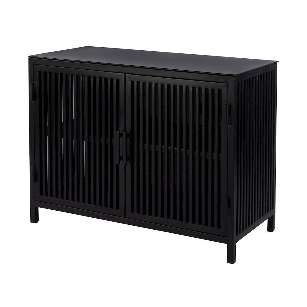 35.5 in. W Iron and Glass Accent Storage Chest with 1 Interior Shelf, Black. Picture 1