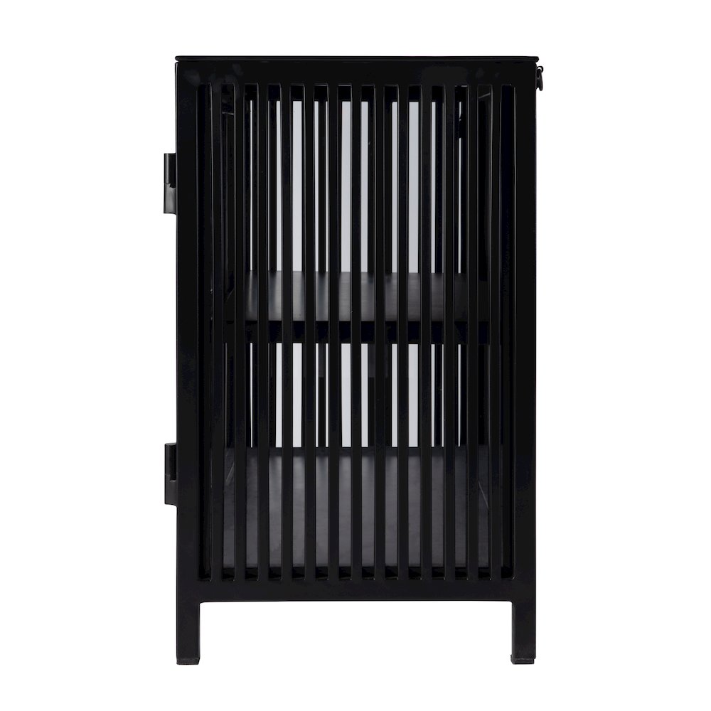 35.5 in. W Iron and Glass Accent Storage Chest with 1 Interior Shelf, Black. Picture 4