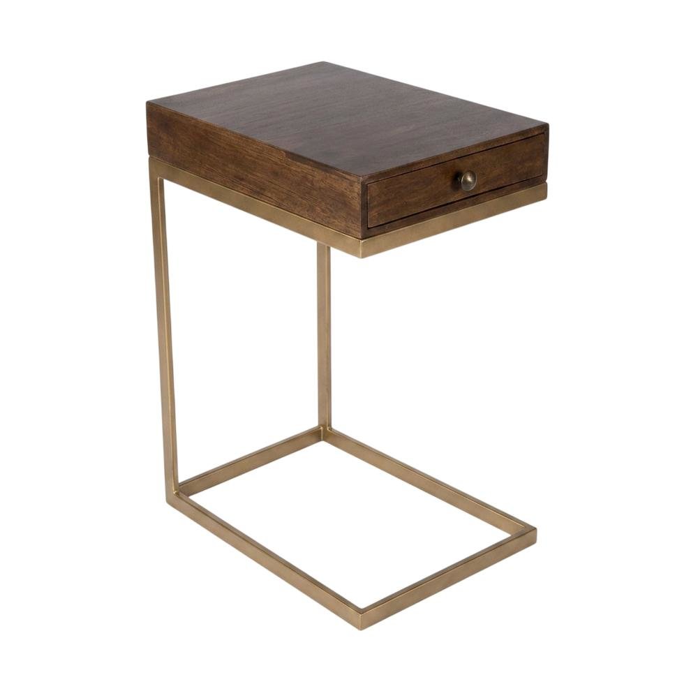 C Shaped End Table with Drawer, Mid-Century Modern Side Table for Living Room. Picture 5