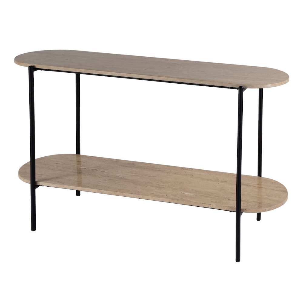 Rinaldi 48 in. W Elongated Marble and Iron 2-Tier Console Table, Natural. Picture 1
