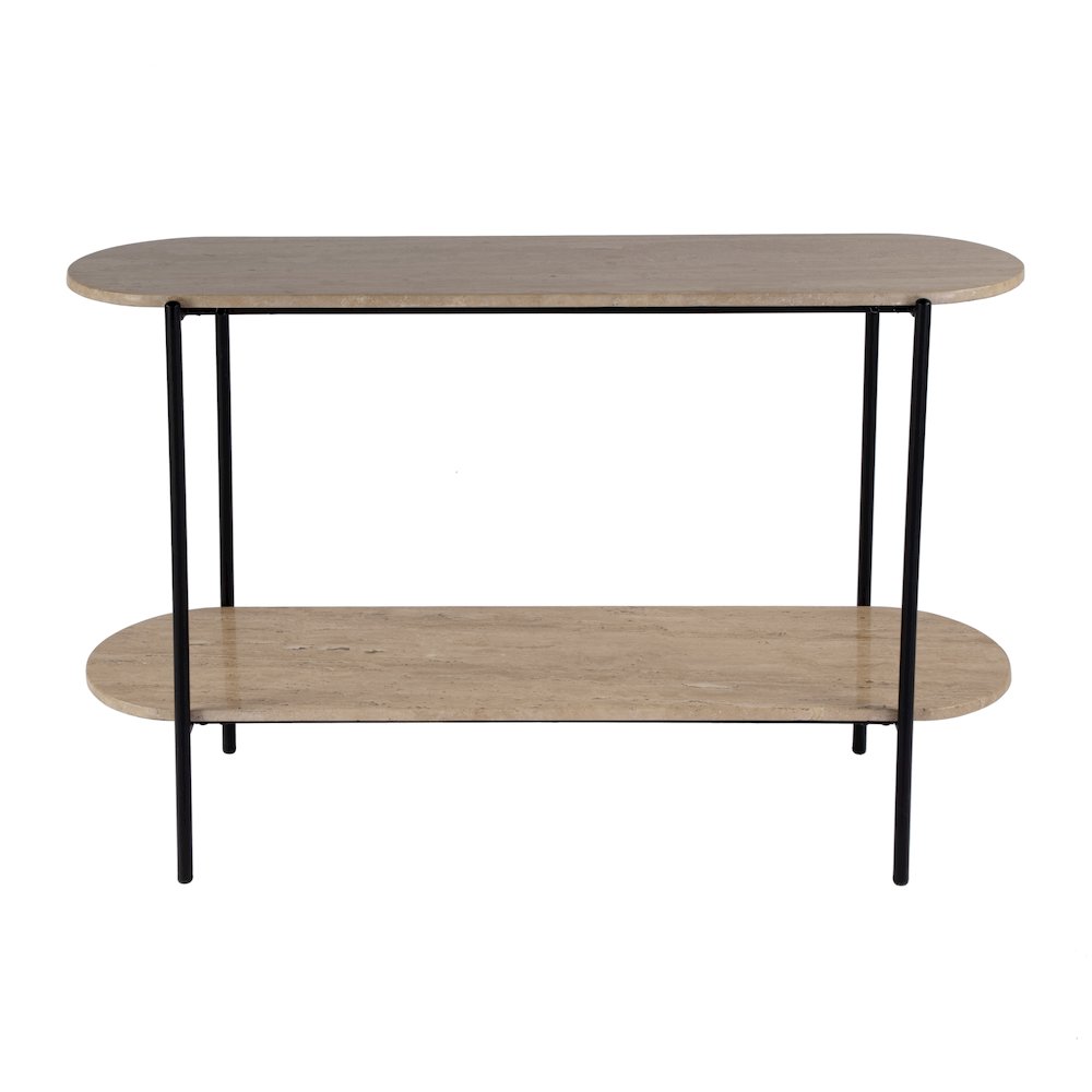Rinaldi 48 in. W Elongated Marble and Iron 2-Tier Console Table, Natural. Picture 3