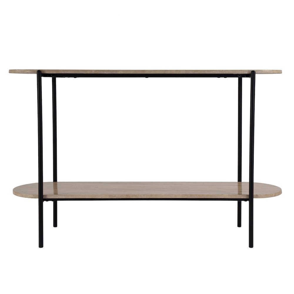 Rinaldi 48 in. W Elongated Marble and Iron 2-Tier Console Table, Natural. Picture 4